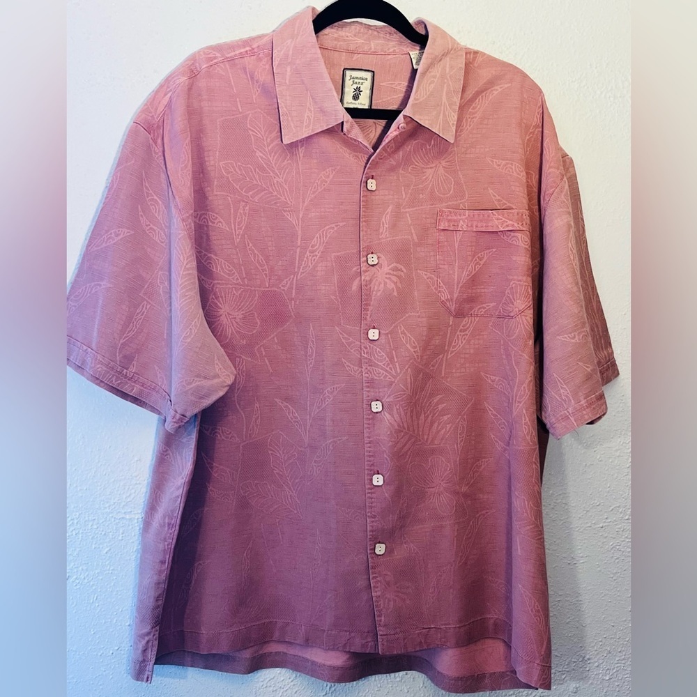 Jamaica Jaxx Men's Medium Aloha Short Sleeve Mauve Shirt Floral Silk XXL